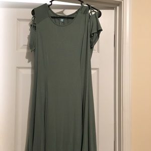 Green Dress with Cutout Sleeve Detail